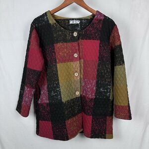 Korean Quilted Jacket *Women's L/XL* Boutique Patchwork Boho Coat 3/4 Sleeve